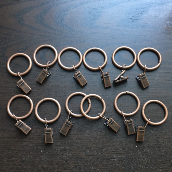 (12) set bronze browny metal matted 1” ring curtain rings with clips dra… - Picture 1 of 12